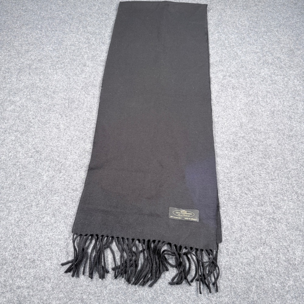 Hand Tailored 100% Cashmere Scarf Black Fringe Made in Germany Unisex Wrap